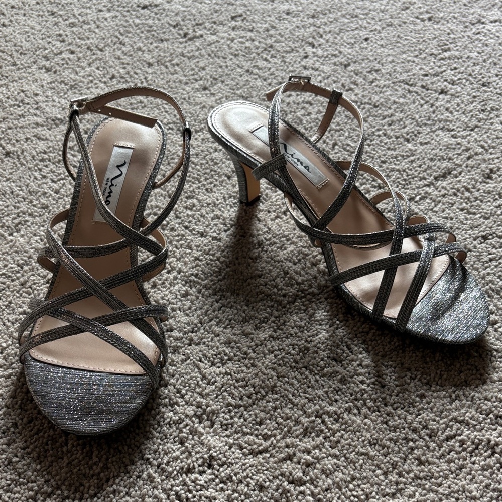 Nina Silver Strappy Heels